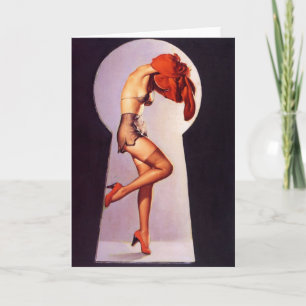 Peek'n in on  Pin-Up Girl Greeting Card