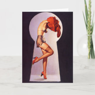 Peek'n in on  Pin-Up Girl Greeting Card