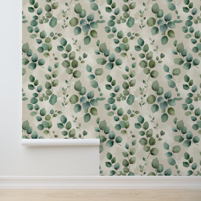 Peel and Stick Eucalyptus Leaves Botanical Wallpaper (Application)