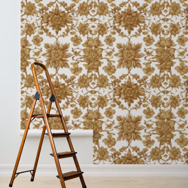 Peel and stick gold flowers on white background wallpaper (Creator Uploaded)