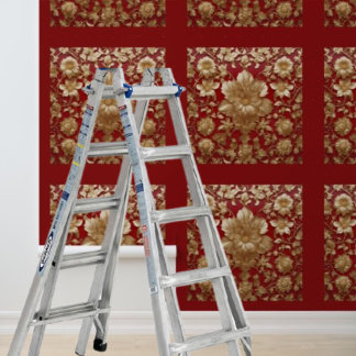 Peel and stick gold flowers pattern on red  wallpaper