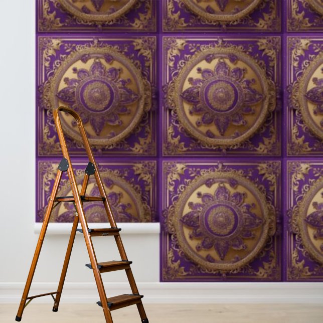 Peel and Stick Indian Rich Purple Gold Squares  Wallpaper (Creator Uploaded)