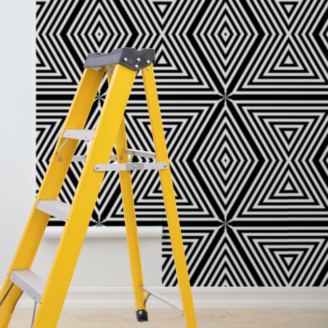 Peel and stick modern black white stripes diamonds wallpaper (Creator Uploaded)