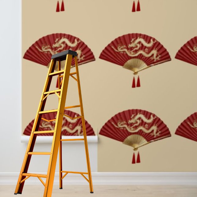 Peel and stick wallpaper red Chinese dragon fans (Peel and stick wallpaper red Chinese dragon fans Wallpaper)