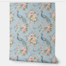 Peel and Stick Wallpaper – Vintage Peacock in Blue