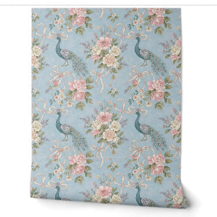 Peel and Stick Wallpaper – Vintage Peacock in Blue