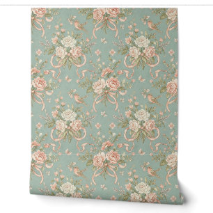 Peel and Stick Wallpaper – Vintage Roses, Birds