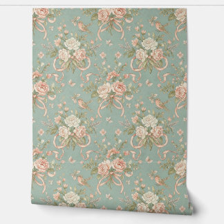 Peel and Stick Wallpaper – Vintage Roses, Birds