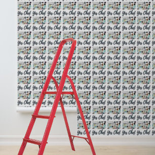 Peel and stick wallpaper yes chef kitchen utensils