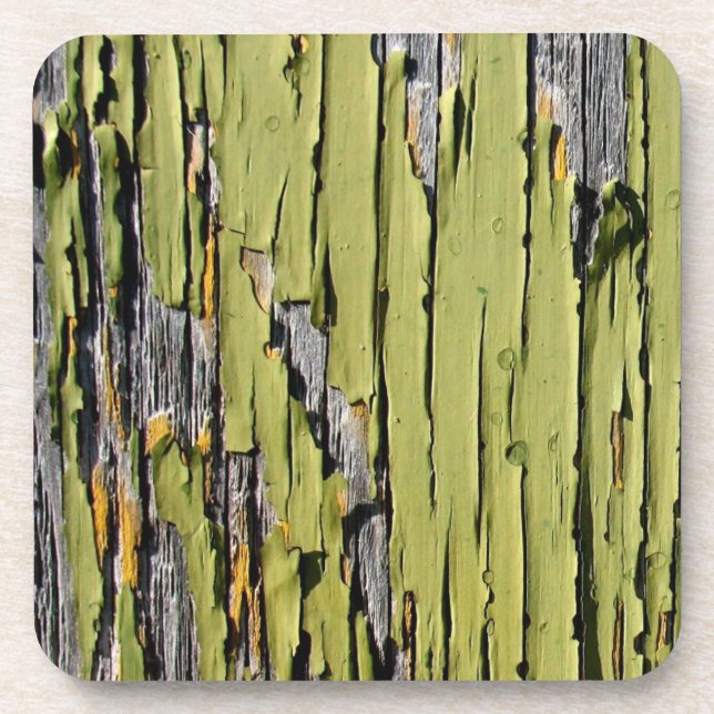 Peeling Green Paint on Weathered Barn Wood Coaster (Front)