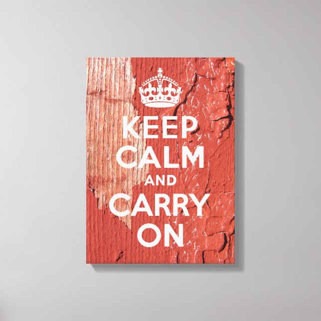 Peeling Red Barn Paint Keep Calm in White Canvas Print (Front)