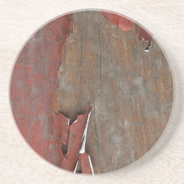 Peeling Red Paint on Old Barn Wood Coaster (Front)