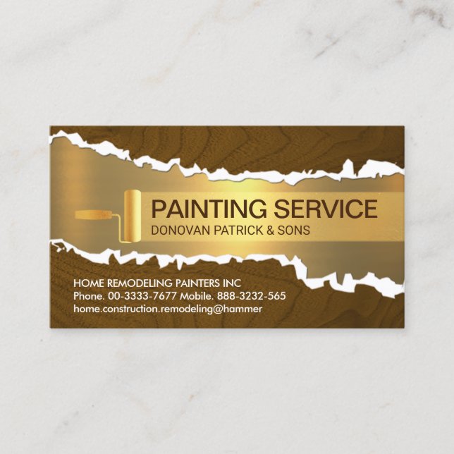 Peeling Wood Panel Gold Brush Painting Business Card (Front)