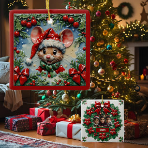 Peeping Christmas Mouse Customisable Ceramic Ornament