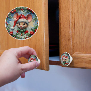Peeping Mouse Christmas Ceramic Knob