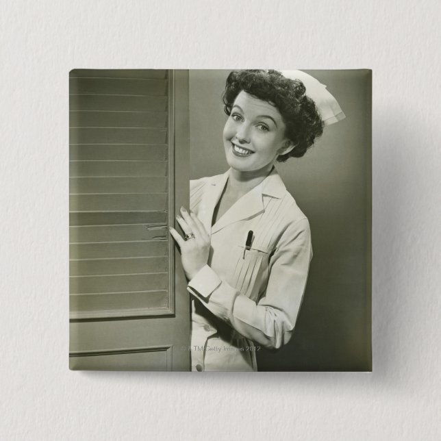 Peeping Nurse 15 Cm Square Badge (Front)
