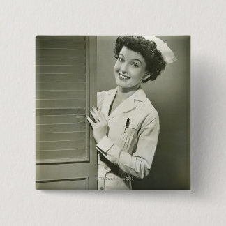 Peeping Nurse 15 Cm Square Badge