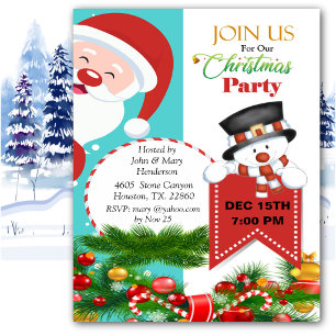 Peeping Santa Christmas  Invitation
