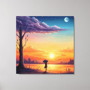 Peering into the Horizon - Illustration Style Art Canvas Print