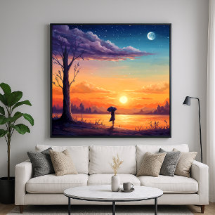Peering into the Horizon - Illustration Style Art Poster