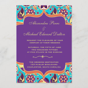 Peerless Paisley Orange & Aqua Wedding Invitation