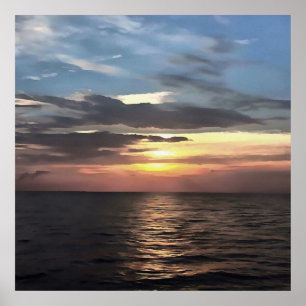 Pefect Living Coral Coloured Ocean Sunset Poster