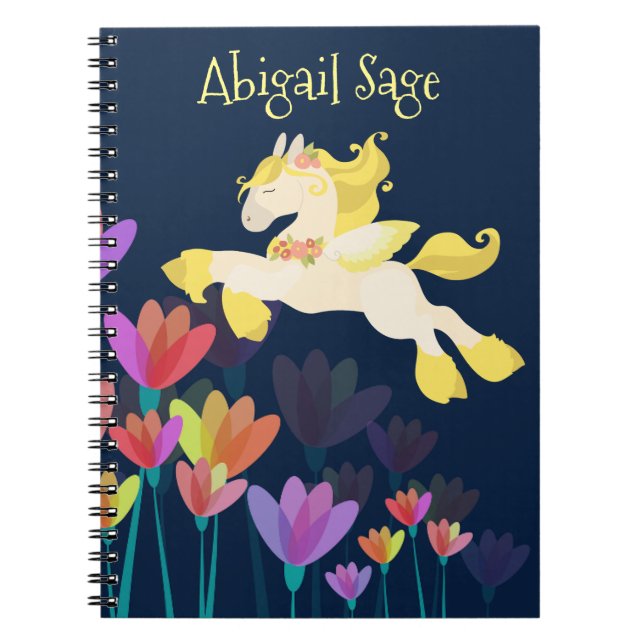 Pegasus and Colourful Flowers Flying Horse Notebook (Front)