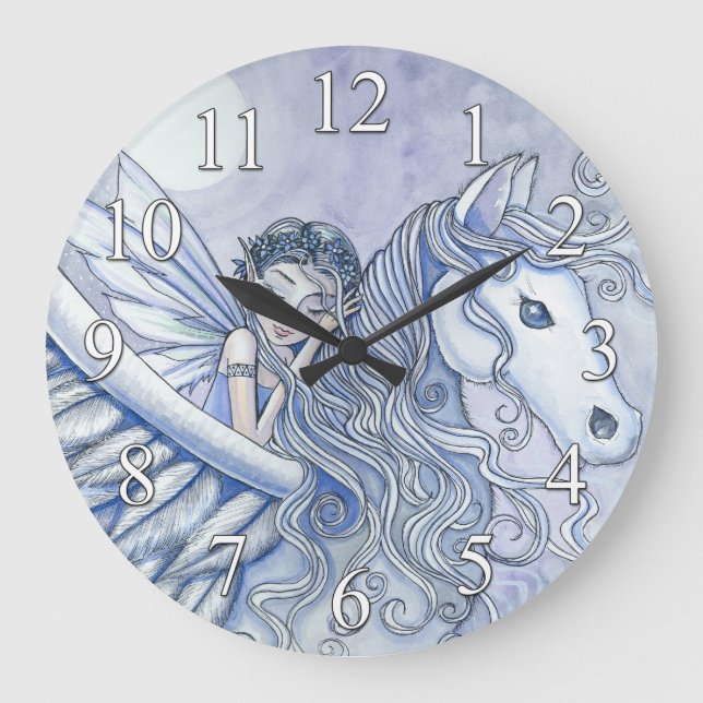 Pegasus and Fairy Fantasy Girls Wall Clock (Front)