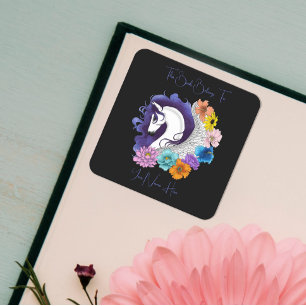 Pegasus Black Floral Bookplate Square Sticker