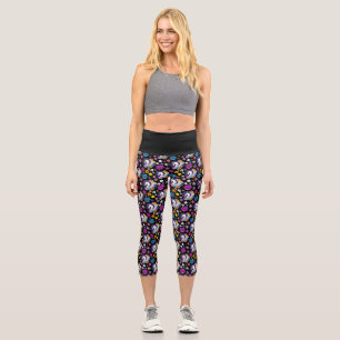 Pegasus Black Floral Capri Leggings