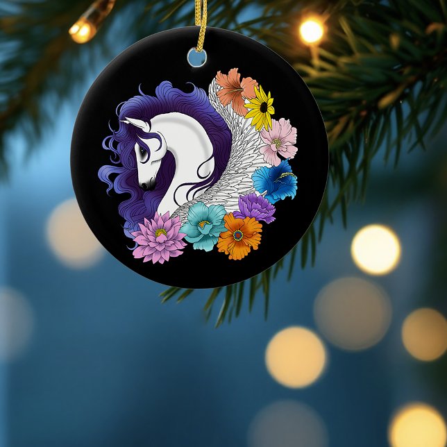 Pegasus Black Floral Ceramic Tree Decoration (Creator Uploaded)
