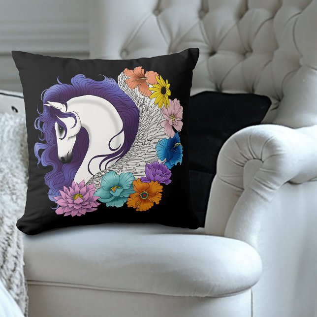 Pegasus Black Floral Cushion (Creator Uploaded)