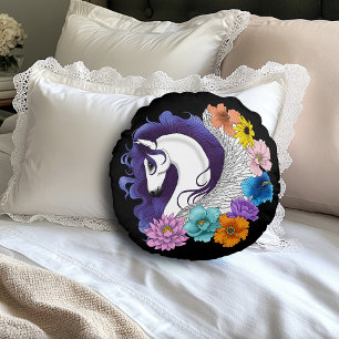 Pegasus Black Floral Round Cushion