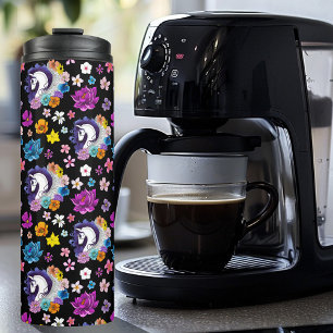 Pegasus Black Floral Thermal Tumbler