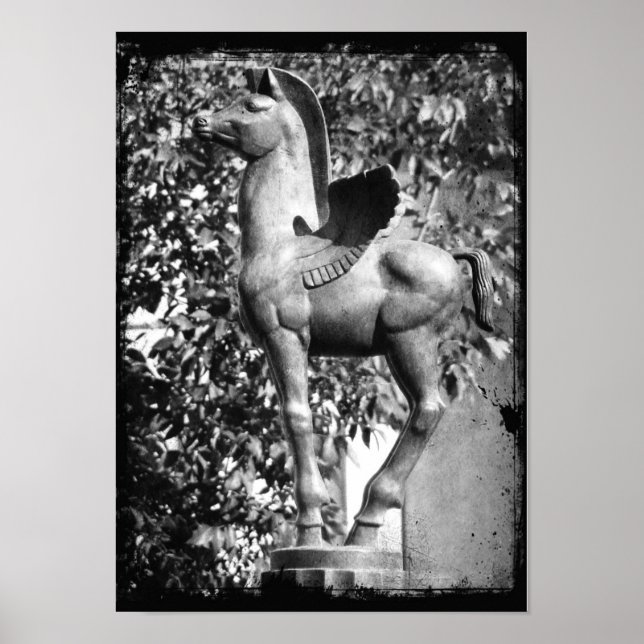 Pegasus in Kansas City Black and White Grunge Poster (Front)