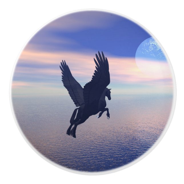 Pegasus In Moonlight Ceramic Knob (Front)