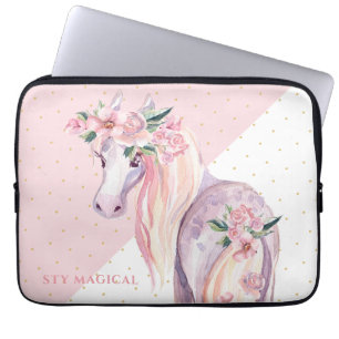 Pegasus inspired floral winged horse laptop sleeve