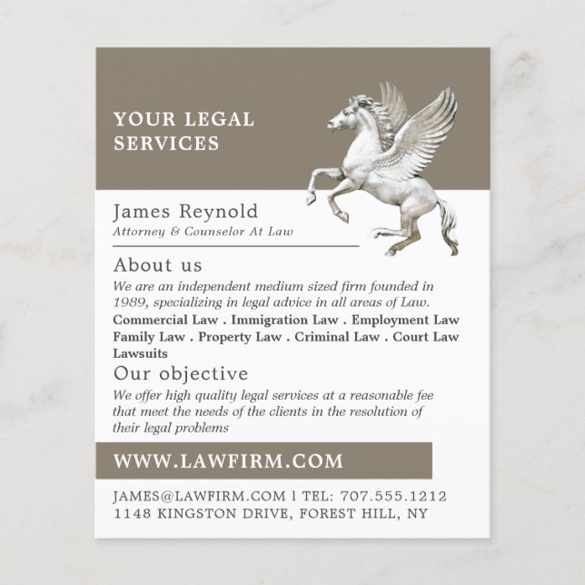Pegasus, Legal Services Advertising Flyer (Front)