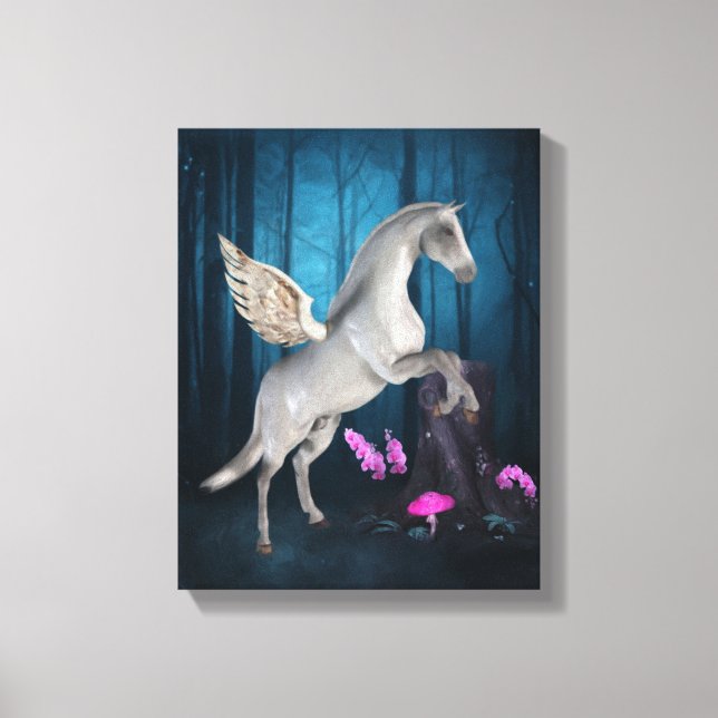 Pegasus Magical Forest Fantasy Horse Art Canvas Print (Front)
