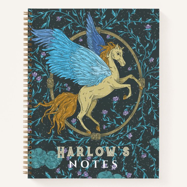 Pegasus Mythical Creature Navy Blue Notebook (Front)