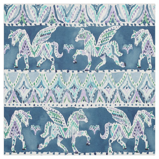 PEGASUS PARADE Navy Boho Print Fabric (Swatch)