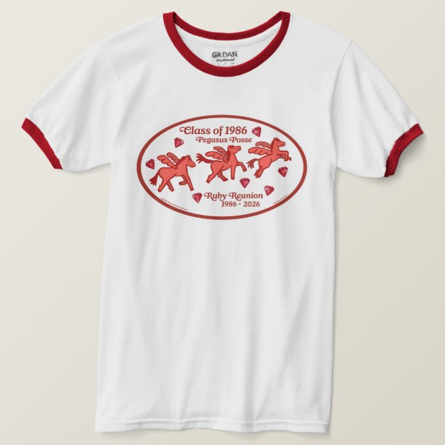 Pegasus Posse Ruby Reunion Ringer T-Shirt (Design Front)