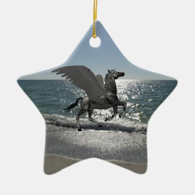 Pegasus Taking Flight Ceramic Tree Decoration (Front)