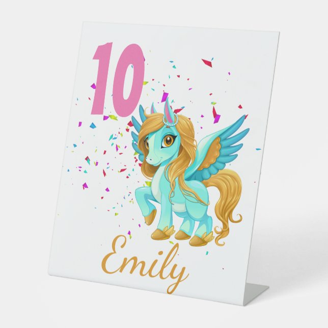 Pegasus Unicorn Colourful Horse Birthday Custom   Pedestal Sign (Front)