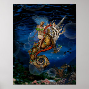 Pegasus Unicorn Seahorse Poster