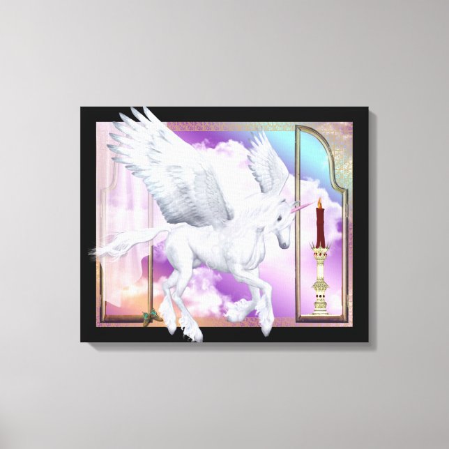 Pegasus Unicorn Window Scene Wrapped Canvas (Front)