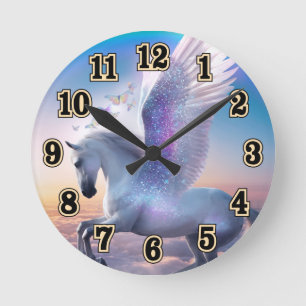 Pegasus with Rainbow Round Clock