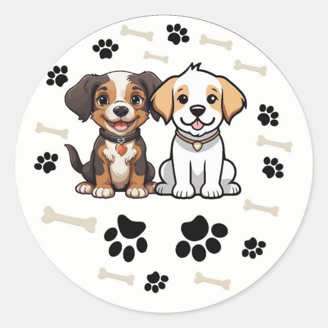 Pegatin/Stickers Round Design Dogs Classic Round Sticker (Front)