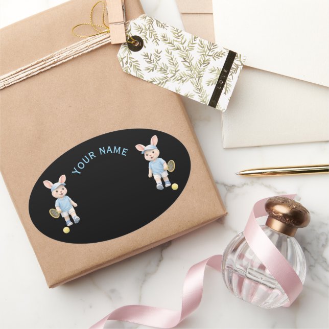 Pegatina Ovalada Cute Bunny School Name Label (Gifting)