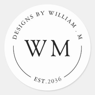 Pegatina Redonda Classic Monogram Serif Name Classic Round Sticker